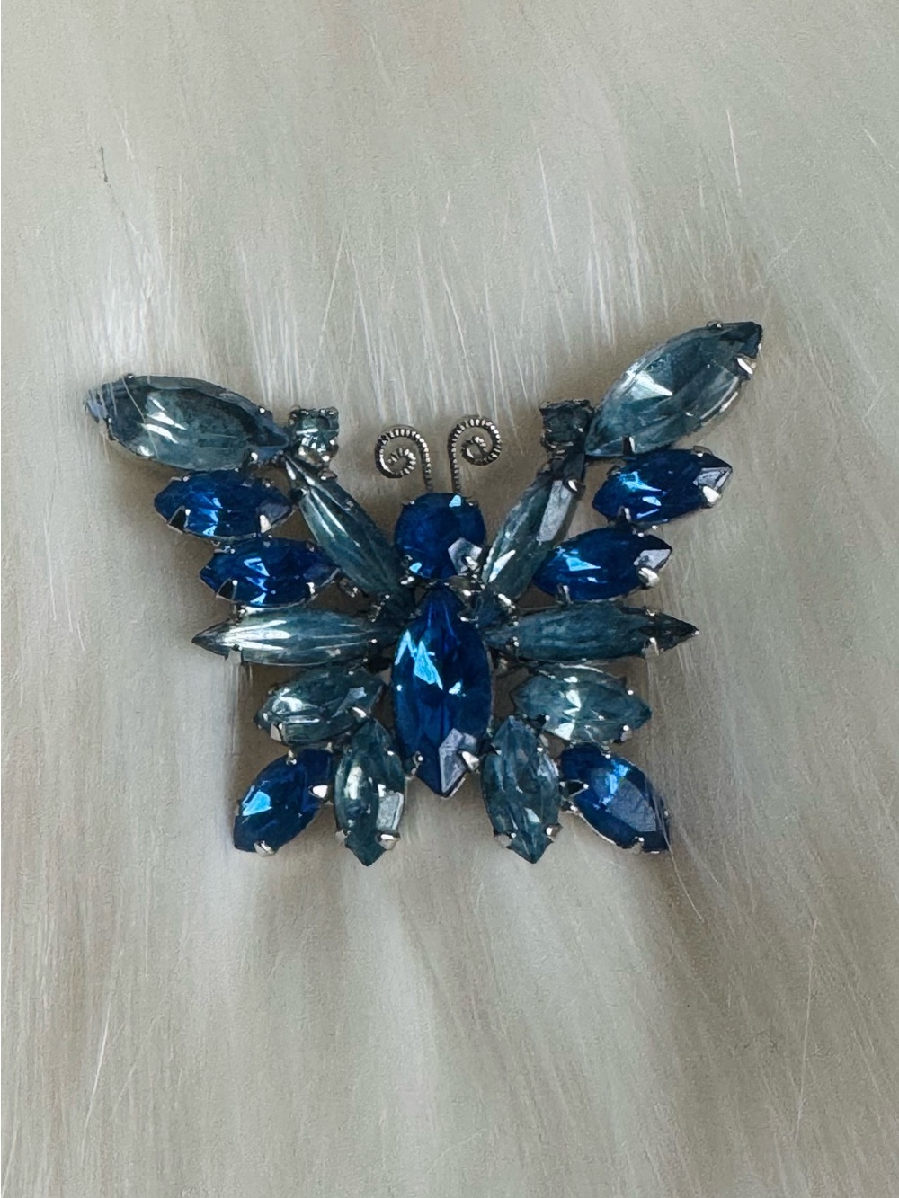 Vintage Blue Crystal Butterfly Brooch